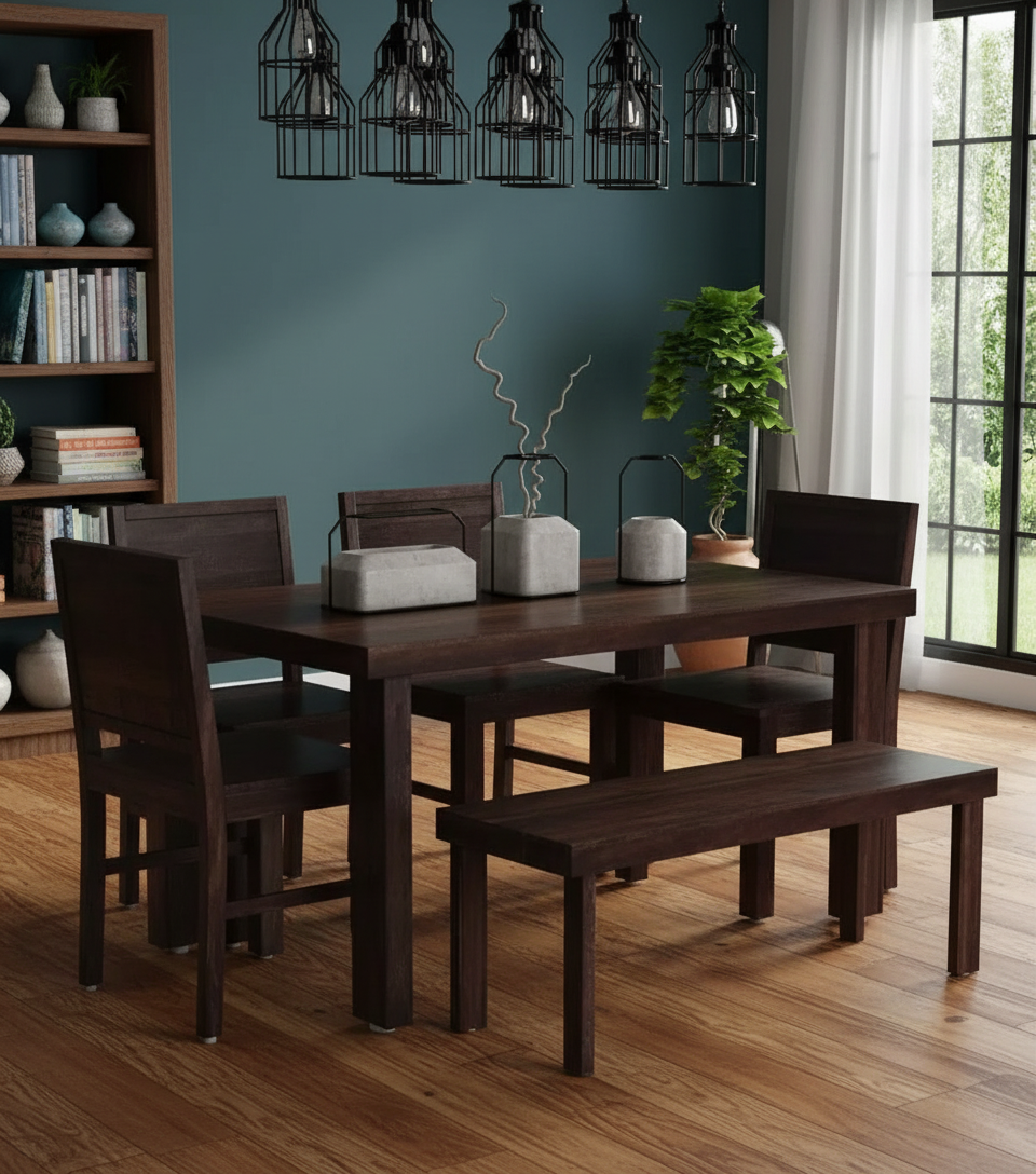 Fistel Sheesham 6 Seater Dining Set, Provincial Teak