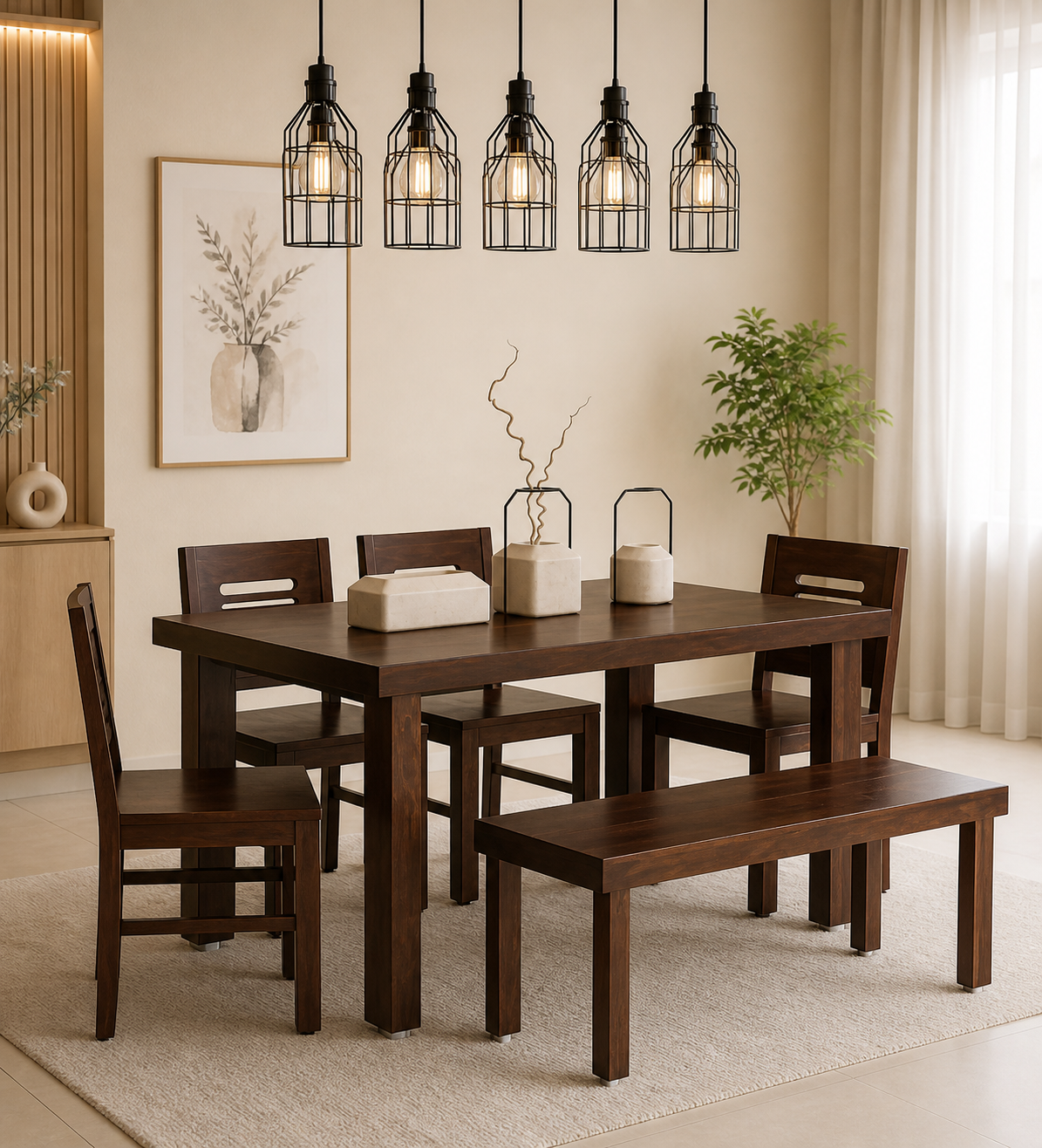 Zenvoria Sheesham 6 Seater Dining Set, Provincial Teak