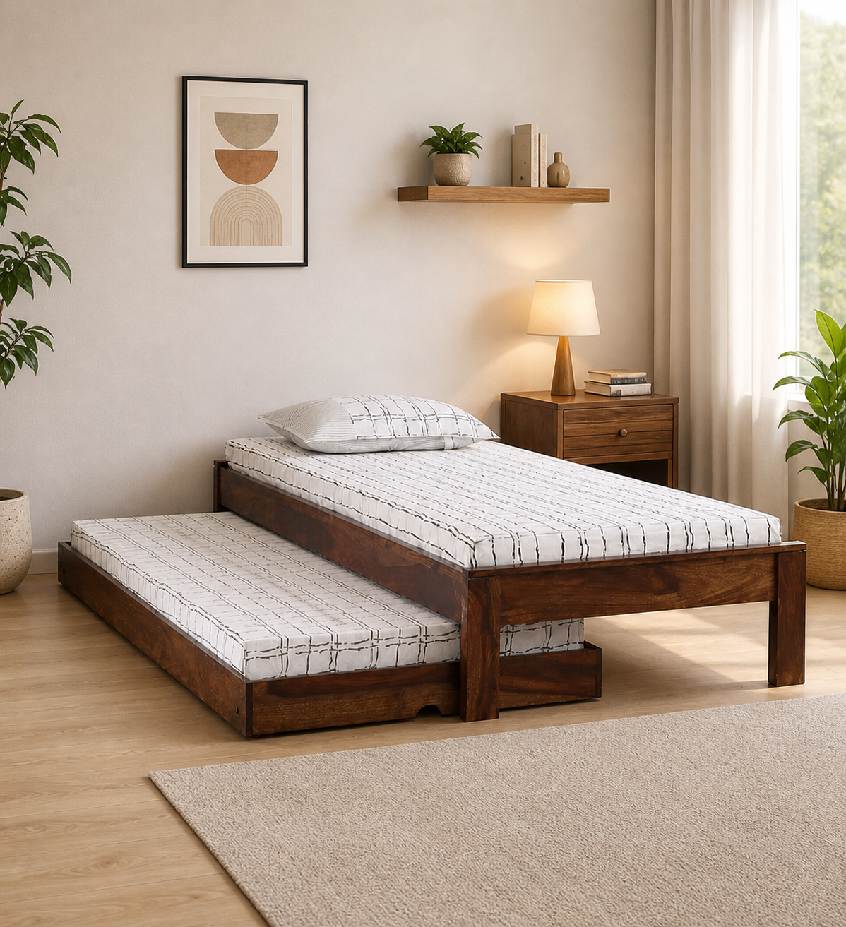 Yalvora Premium Wooden Single Bed in Natural Grain Texture
