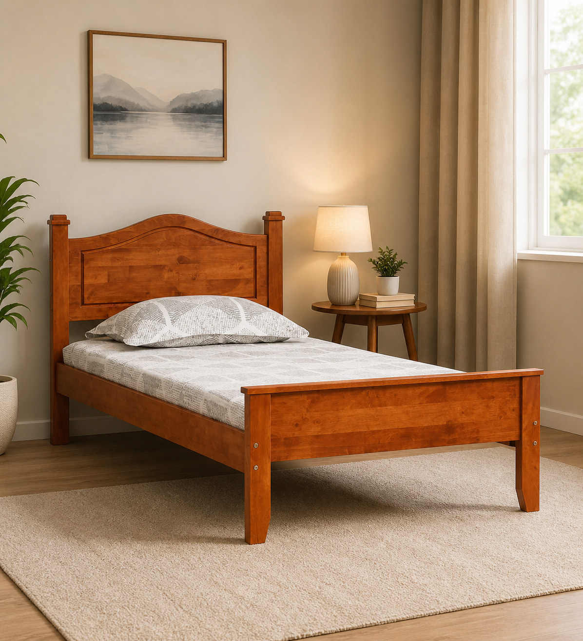 Wexora Solid Sheesham Wood Single Bed with Strong Base in Natural Finish for Home