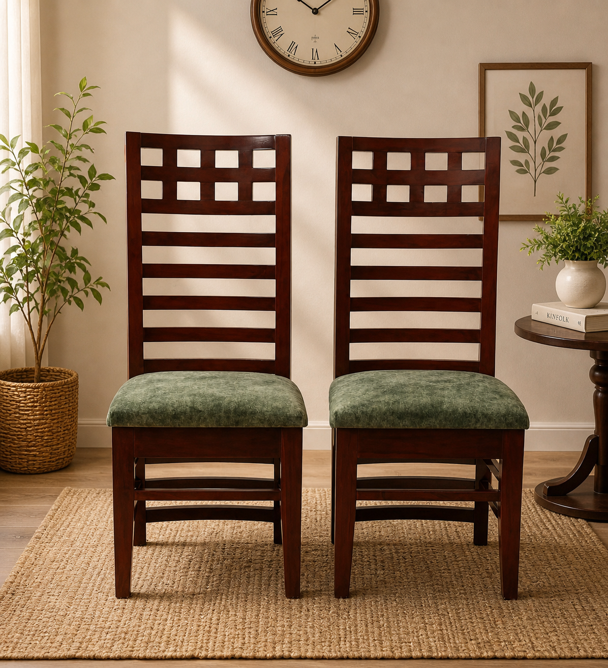 Street Teak Wood Dining Chair (Brown Green (SET OF 2)