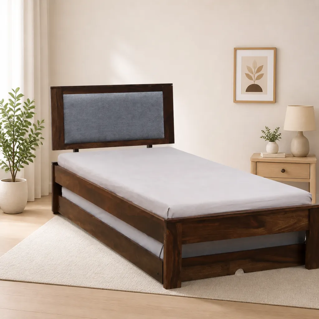 Oelmora Solid Wood Single Bed with Minimalist Design and Smooth Finish
