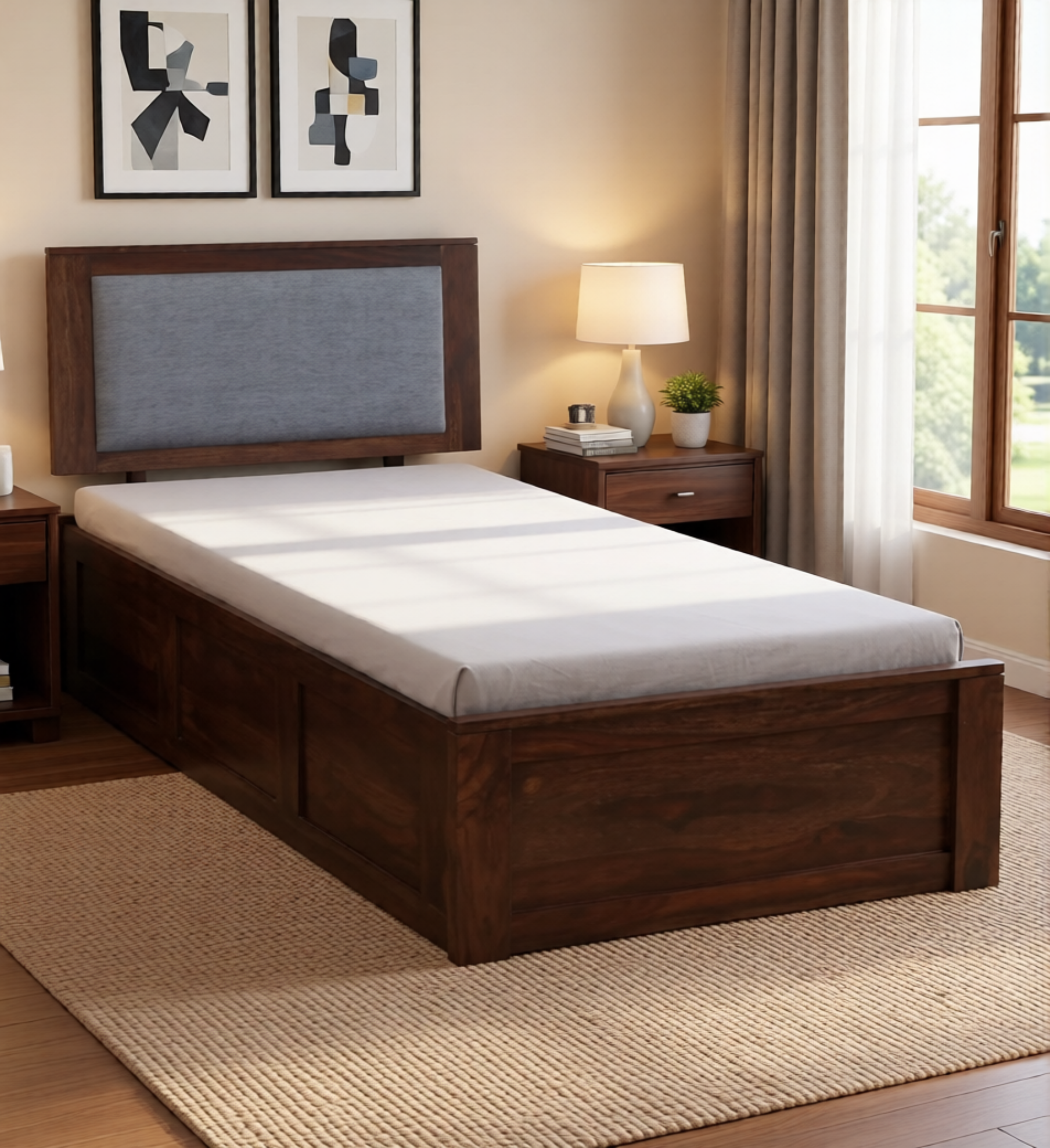 Eakvera Solid Wood Single Bed in Light Natural Finish