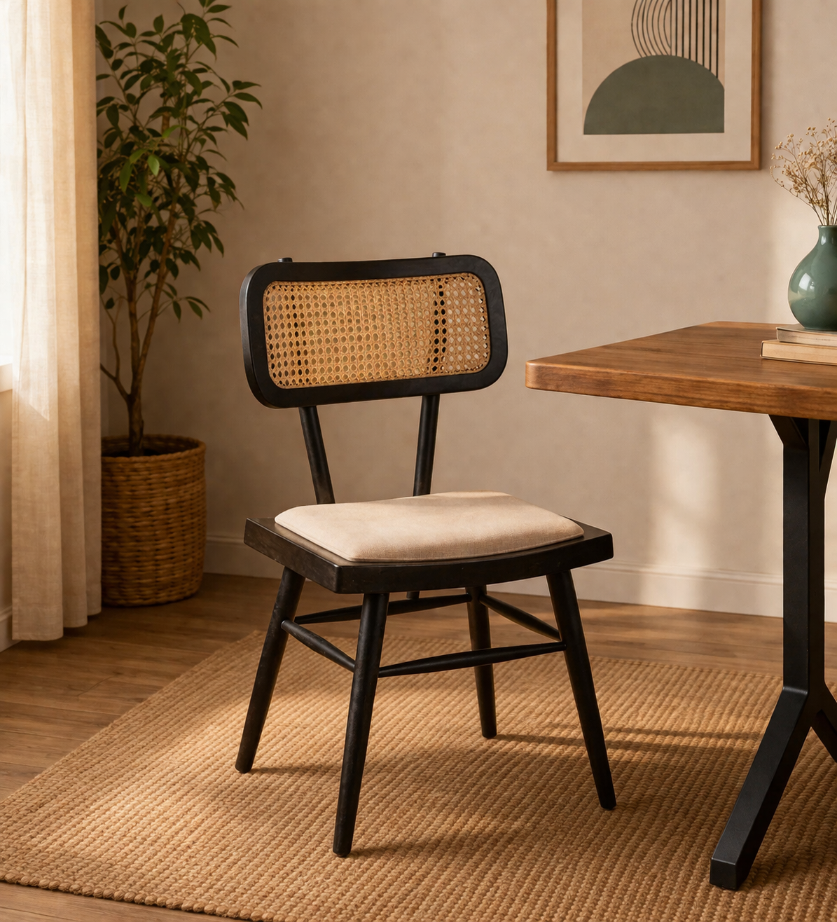 Siker Teak Dining Chair In Charcoal Black Colour (SET OF 2)