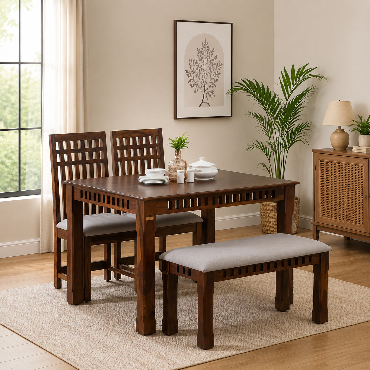 Sistel Sheesham 4 Seater Dining Set, Provincial Teak