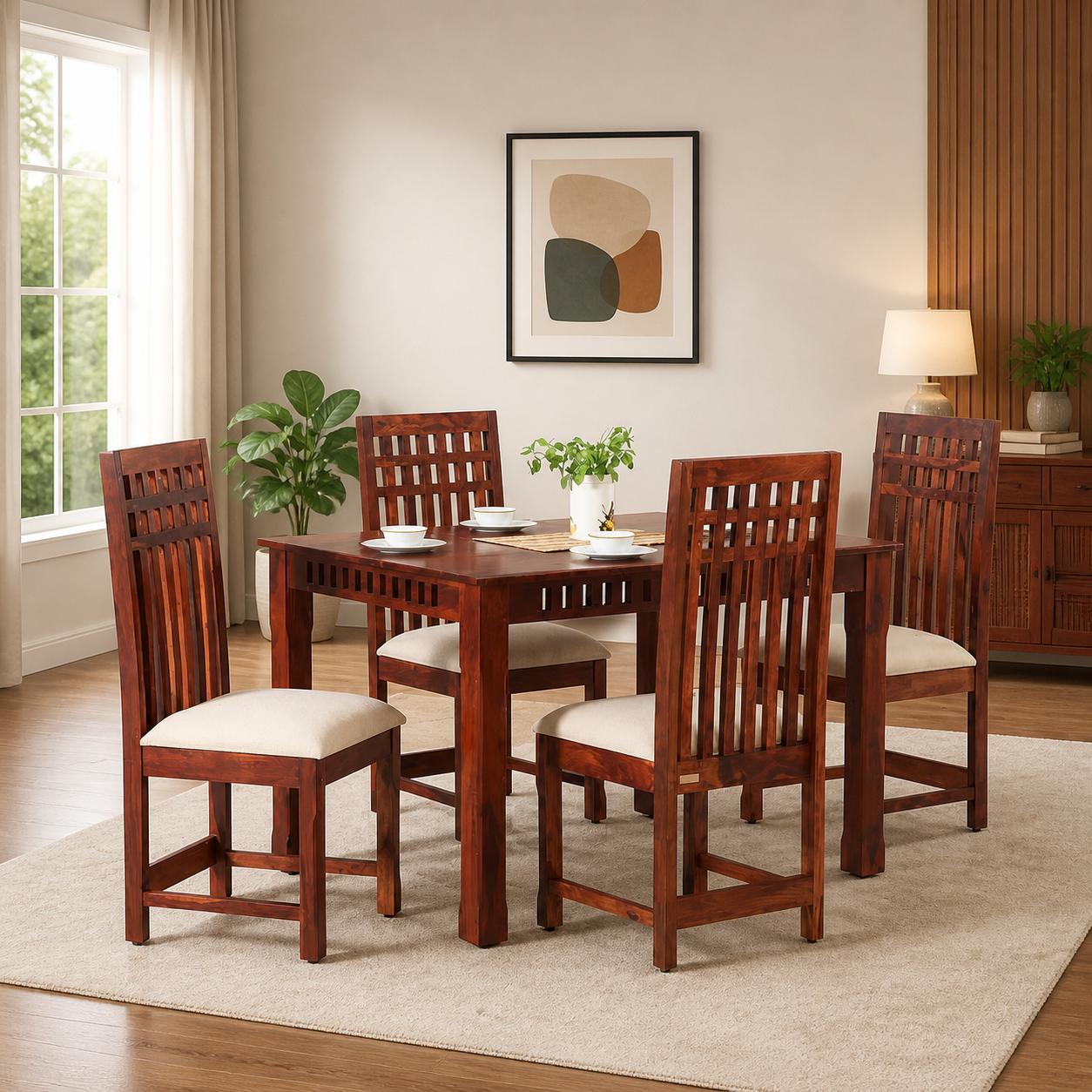 Gorvica Sheesham Wood Dining Set with Smooth Organic Finish