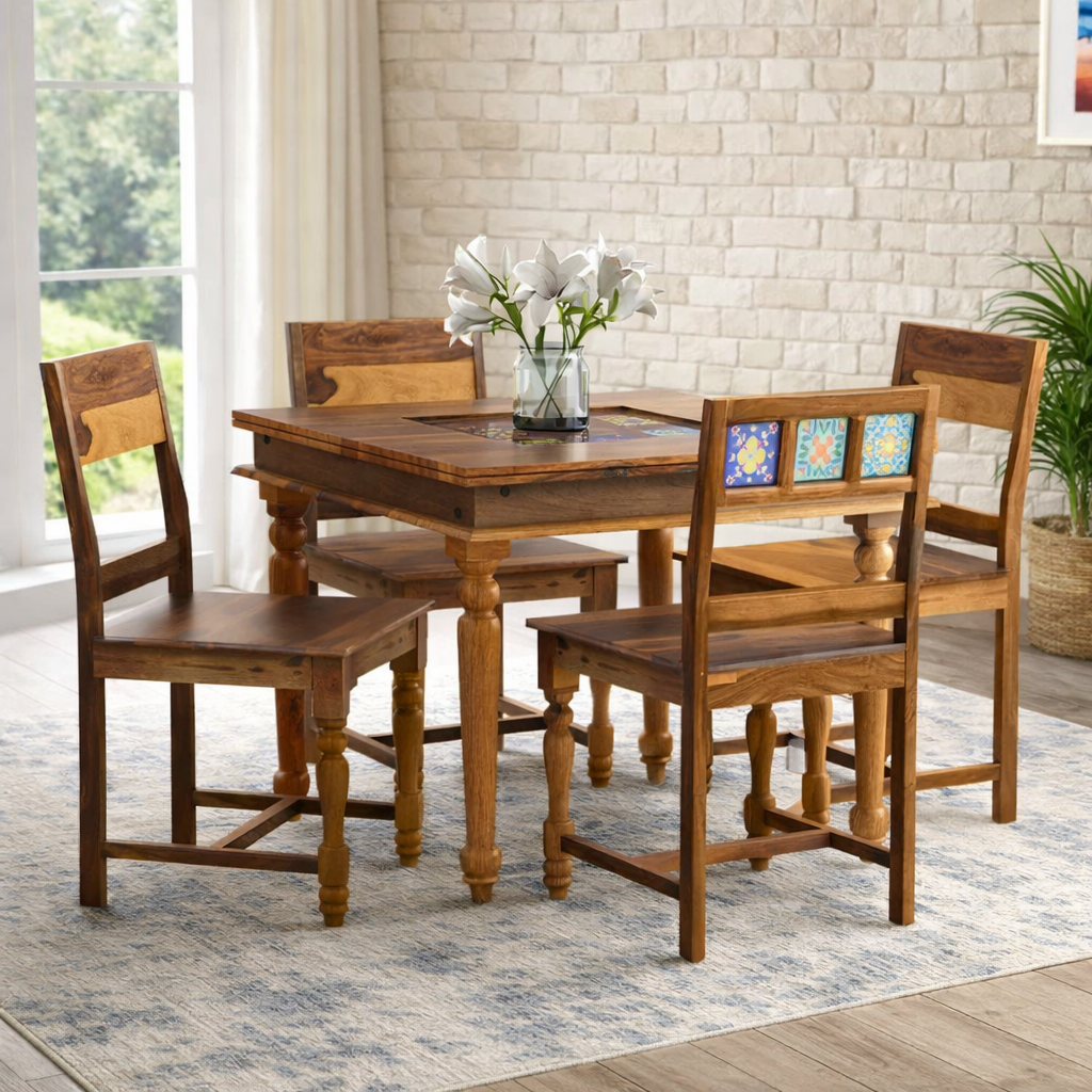 Beltrix Solid Wood Dining Table in Raw Nature Tone