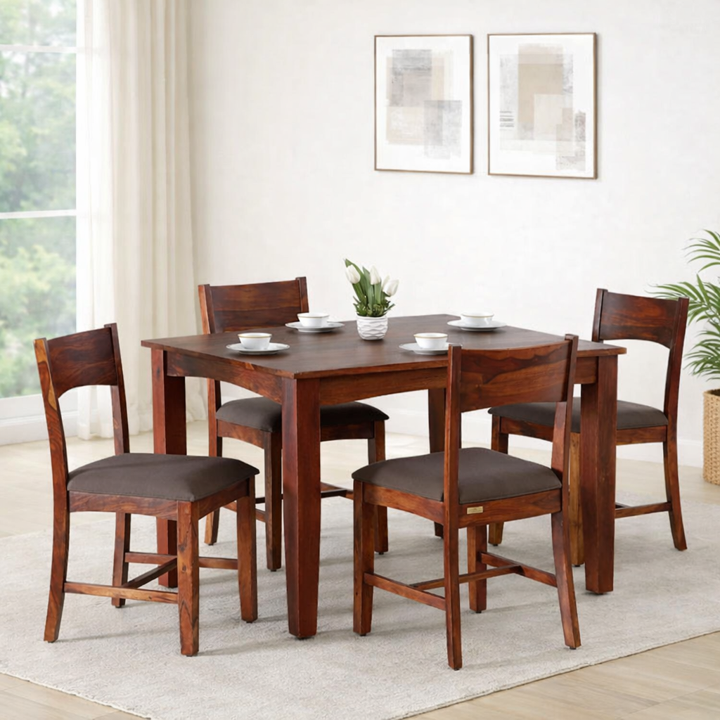 Pelvion Solid Wood Dining Table in Premium Natural Aesthetic Finish