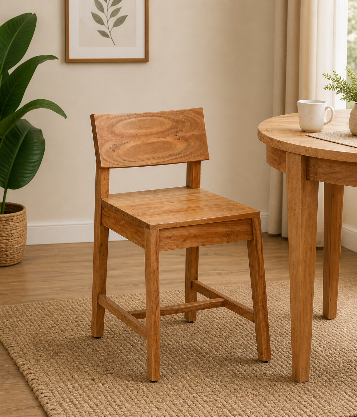 Zehan Acacia Wood Dining Chair in Natural Finish(SET OF 2)