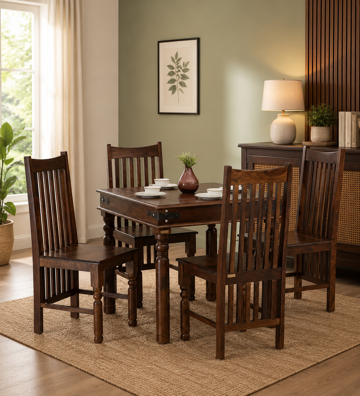 Porvexa Solid Wood Dining Table with Natural Texture and Strong Wooden Base