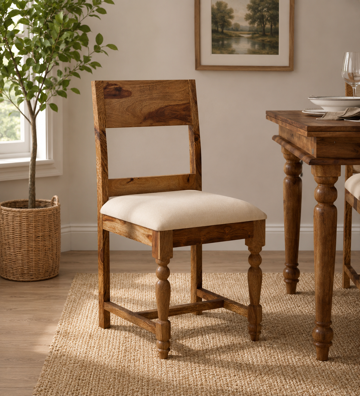 Nain Sheesham Dining Chairs, Provincial Teak Set of 2