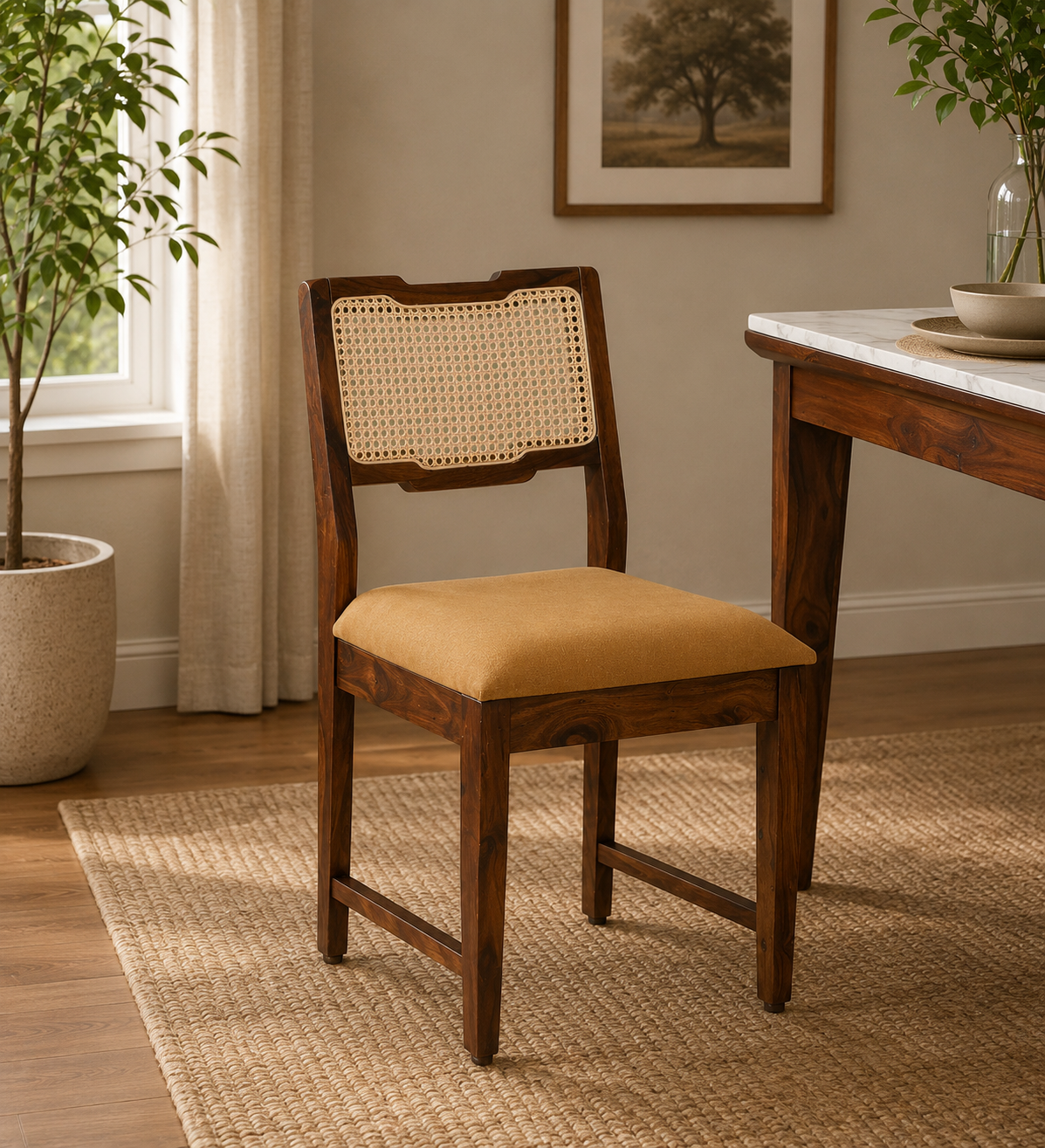Nain Sheesham Dining Chairs, Provincial Teak Set of 2 (36x18 in)