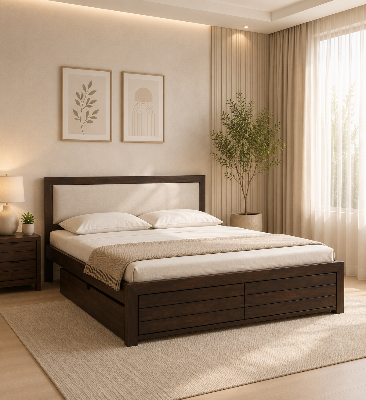 Fspen Contemporary Queen Size Storage Bed with Premium Cushion Headboard