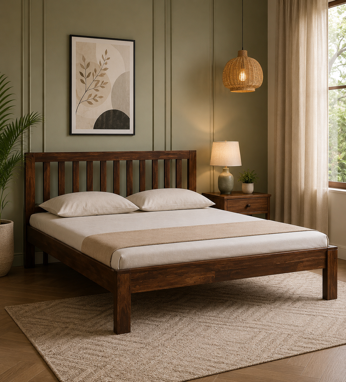 Jenvoria Modern Natural Finish King Size Wooden Bed with Premium Design