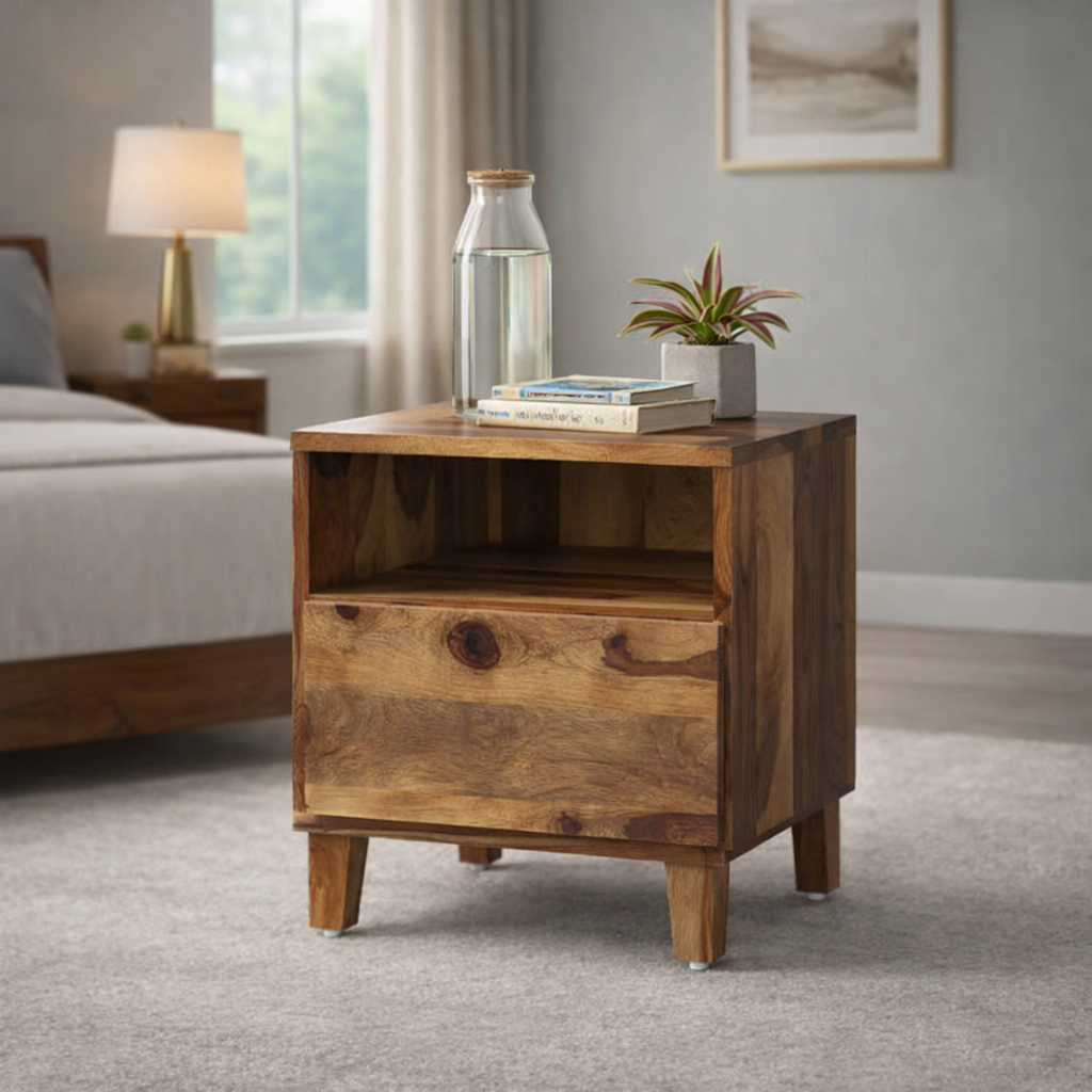 Rlvara Wooden Night Stand with Open Shelf Storage