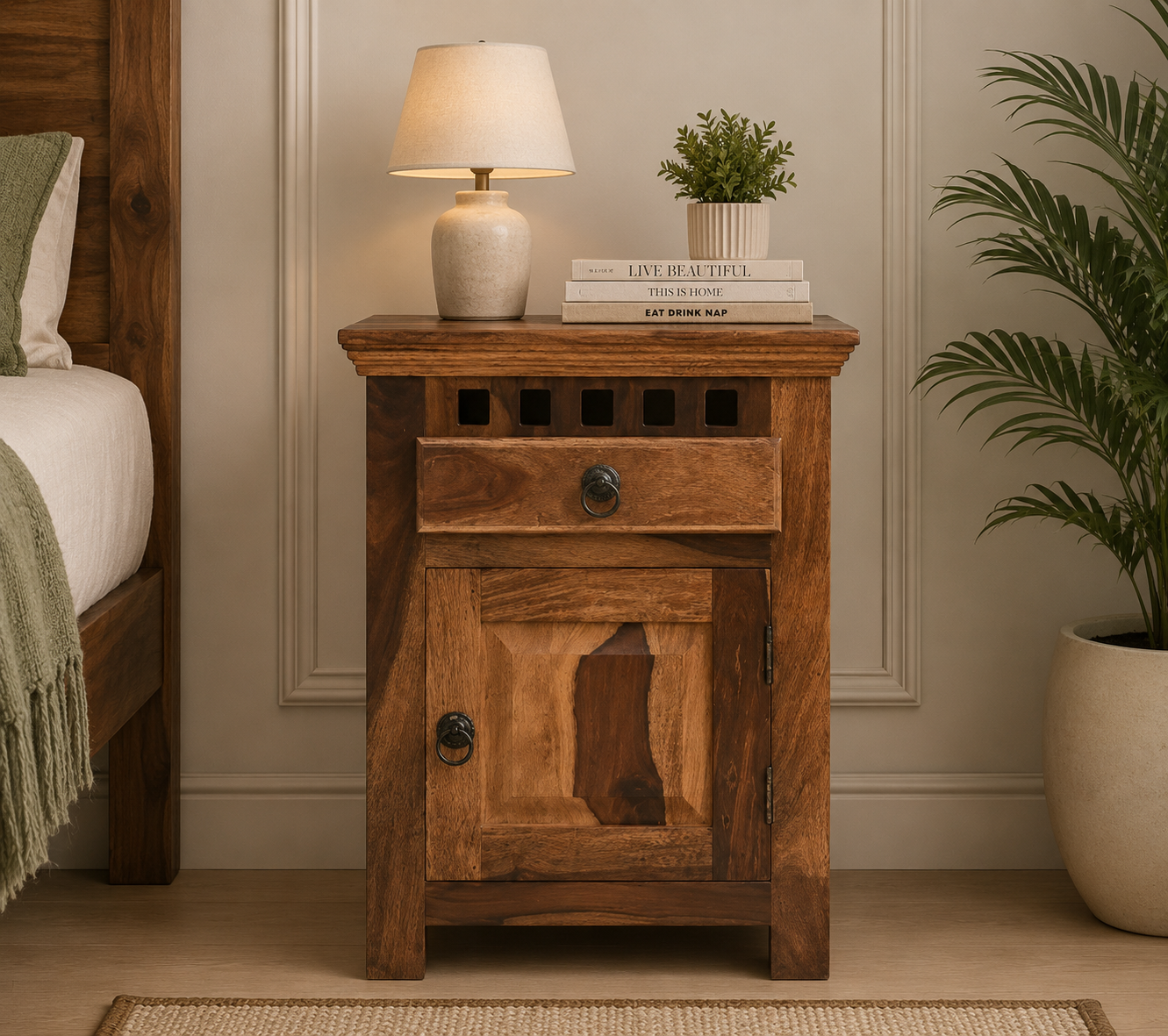 Ienvora Engineered Wood Bedside Stand in Oak Finish
