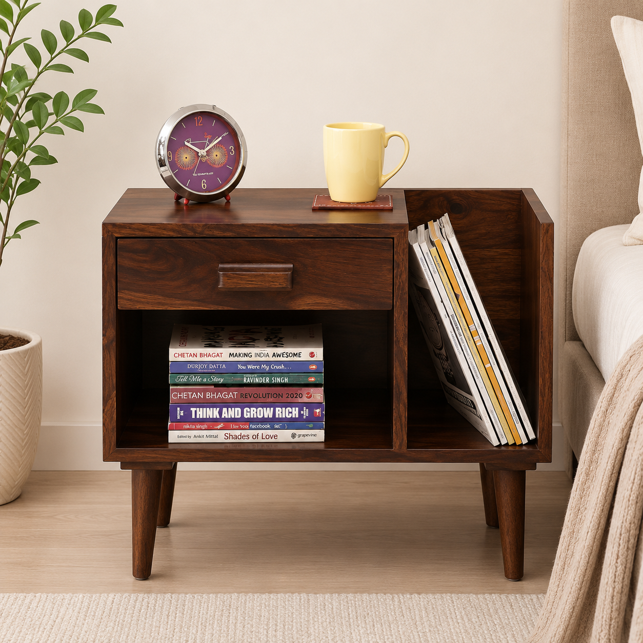 TasaCraft Rustic Solid Wood Side Table for Bedroom