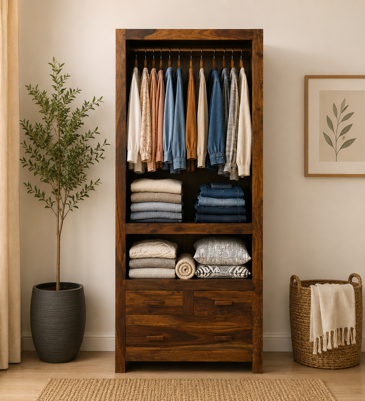 Suscany Solid Wood Wardrobe with Handcrafted Patterns