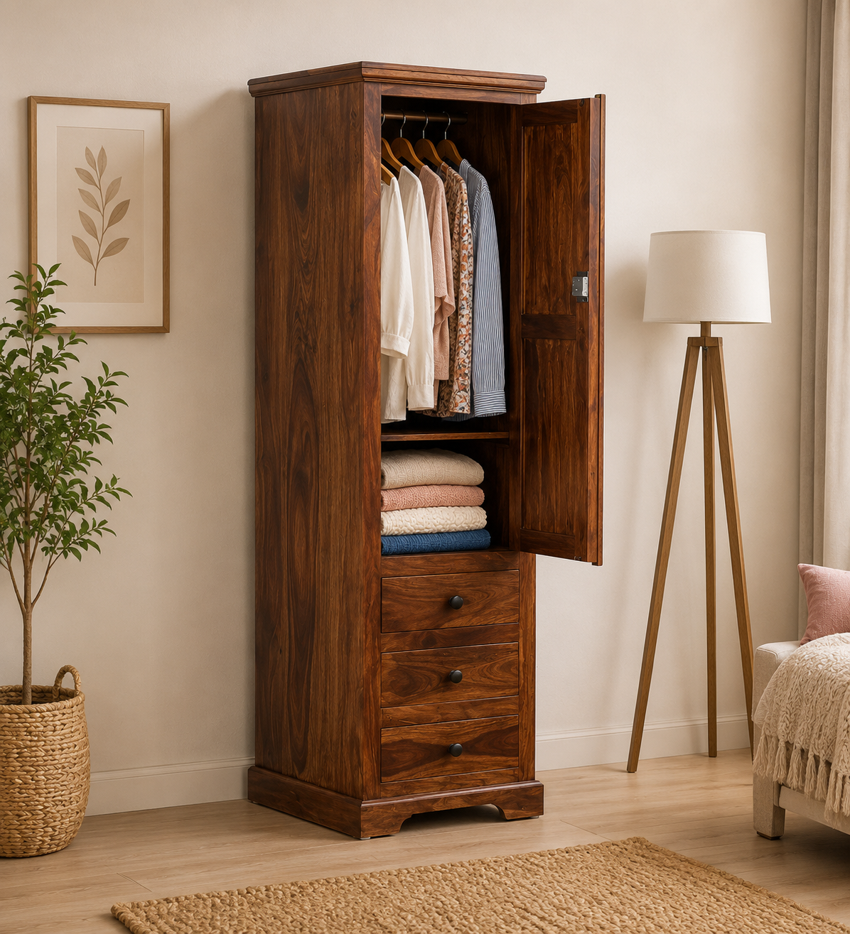 Deritage Sheesham Wood Wardrobe with Designer Tile Inlay