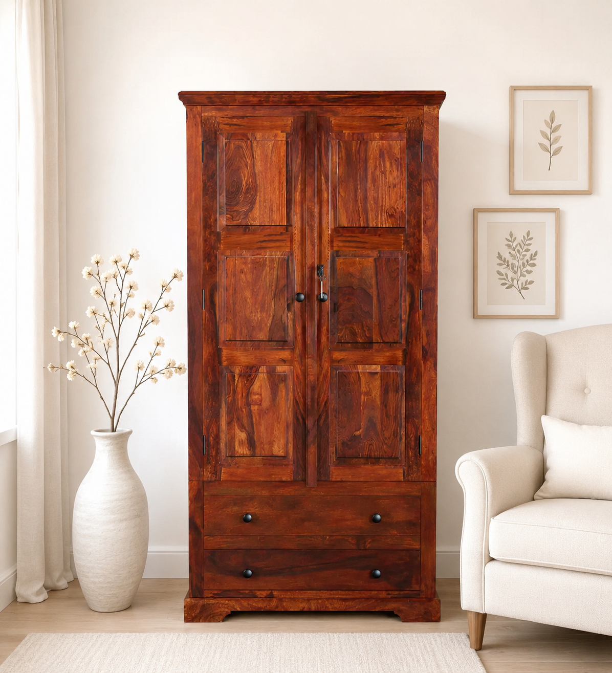 Rdorn India Aspen Wooden Finish Wardrobe with Mirror
