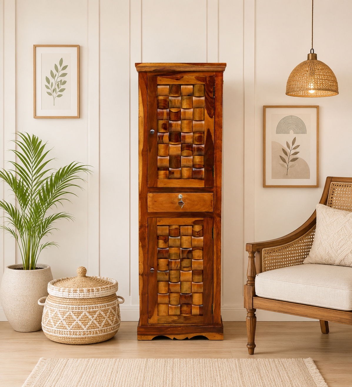 Kolimo Modern Engineered Wood Wardrobe in Teak Finish