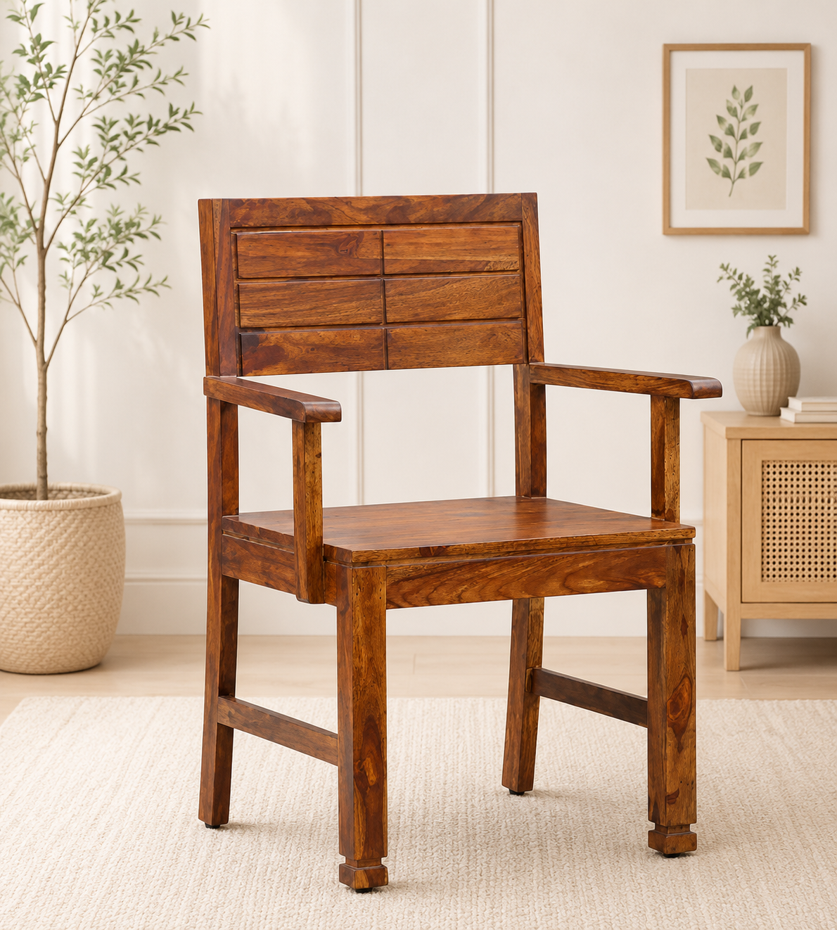 Cambrey Solid Sheesham Wood Chair in Walnut Finish