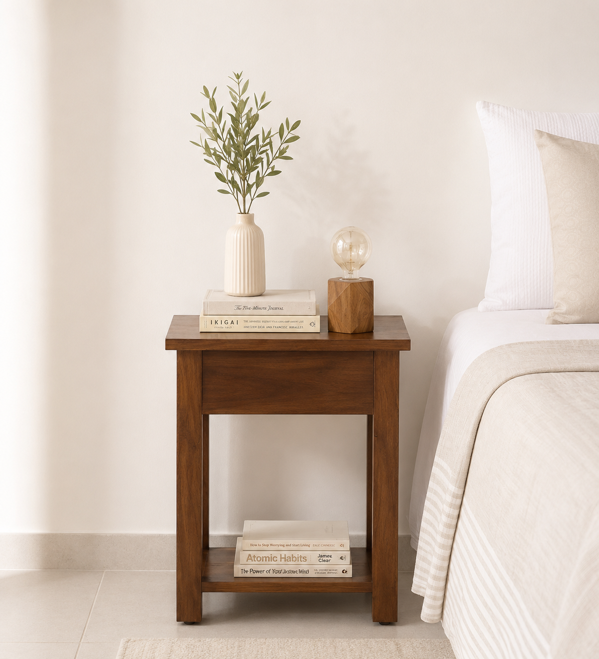 Rustic Nature Inspired Nightstand with Drawer Storage