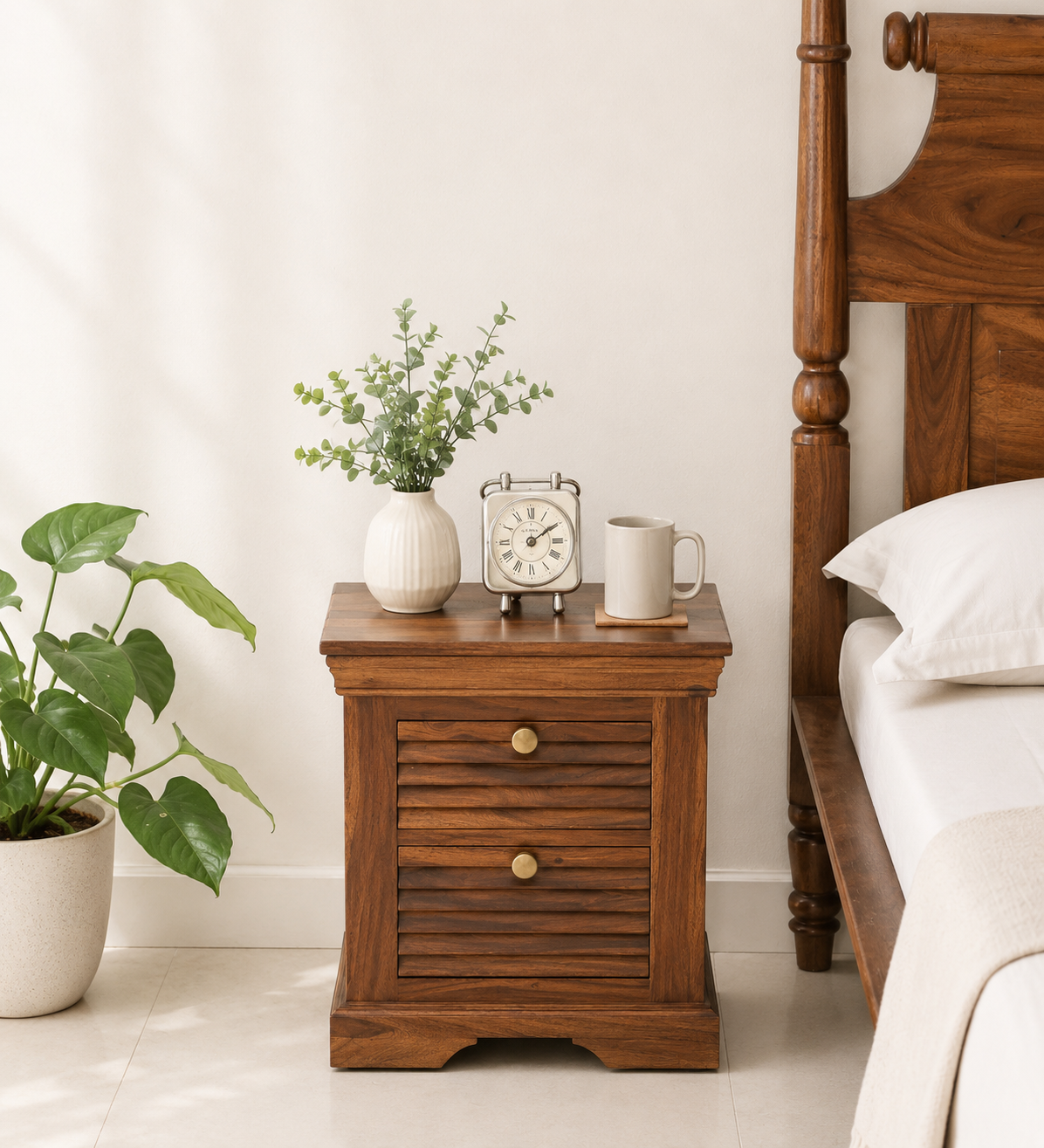 Serona Curve Natural Wood Bedside Table