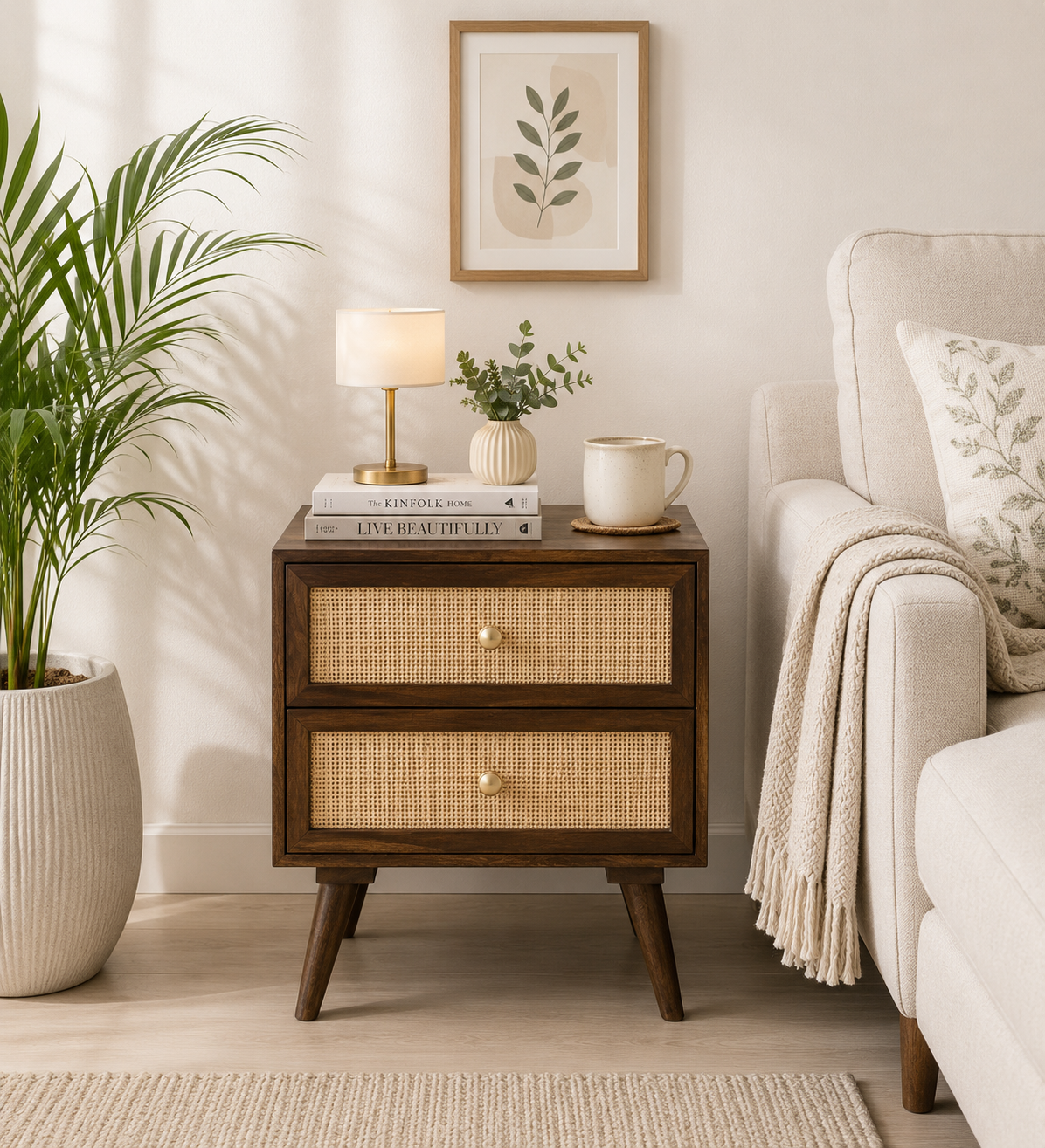 Ashton Sheesham Wood Bedside Table in Honey Oak Finish