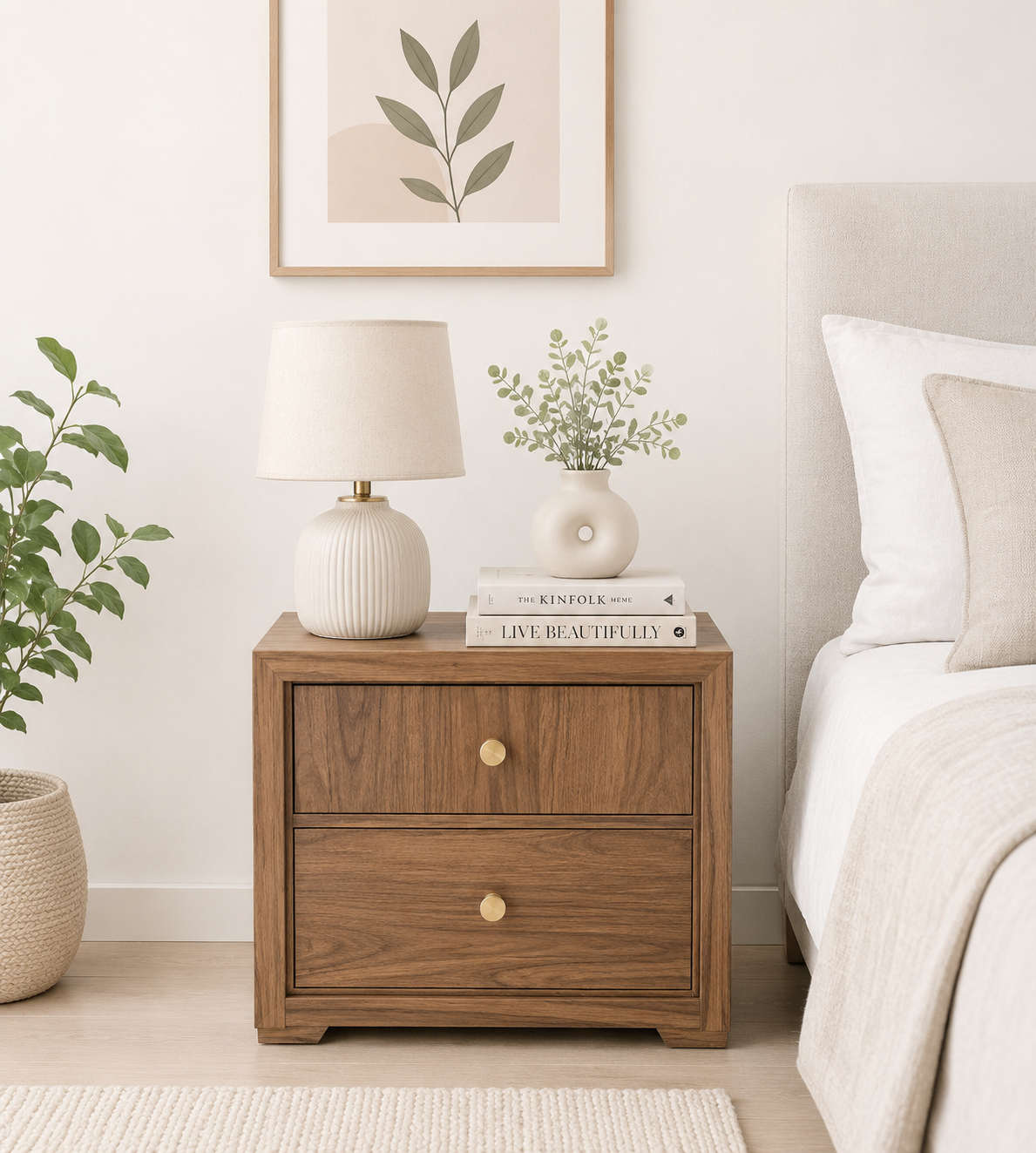 Hloven Solid Wood Bedside Table in Weathered Sand Natural Finish
