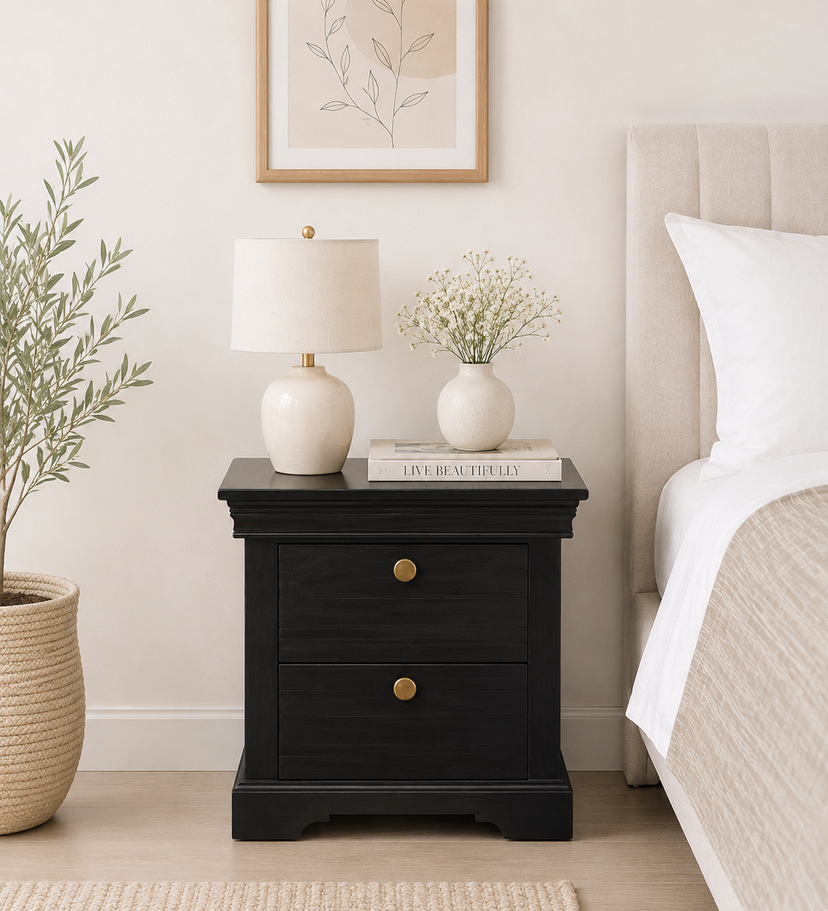 Veldorn Solid Wood Bedside Table in Pale Moss Finish