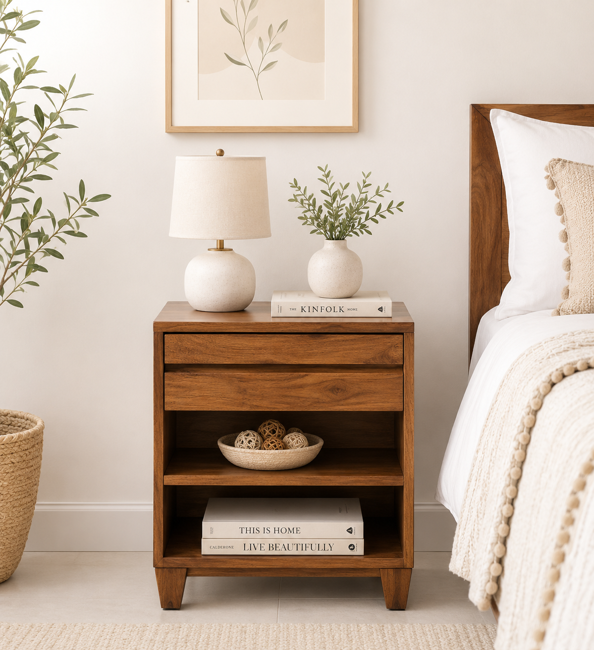 Kroven Acacia Wood Nightstand in Rustic Loam Finish with Drawer