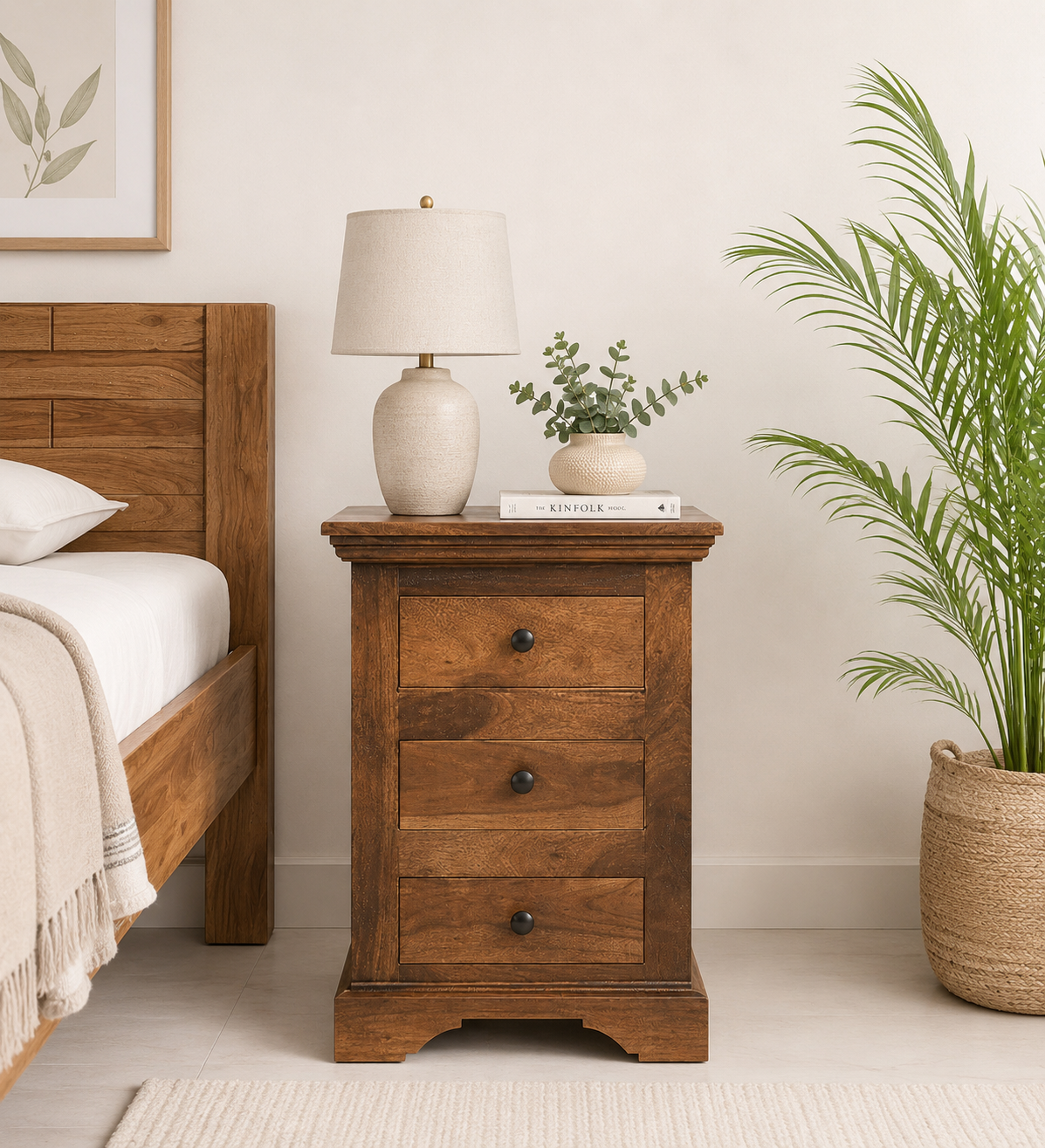 Wolvorn Teak Wood Bedside Table in Toasted Grain Finish