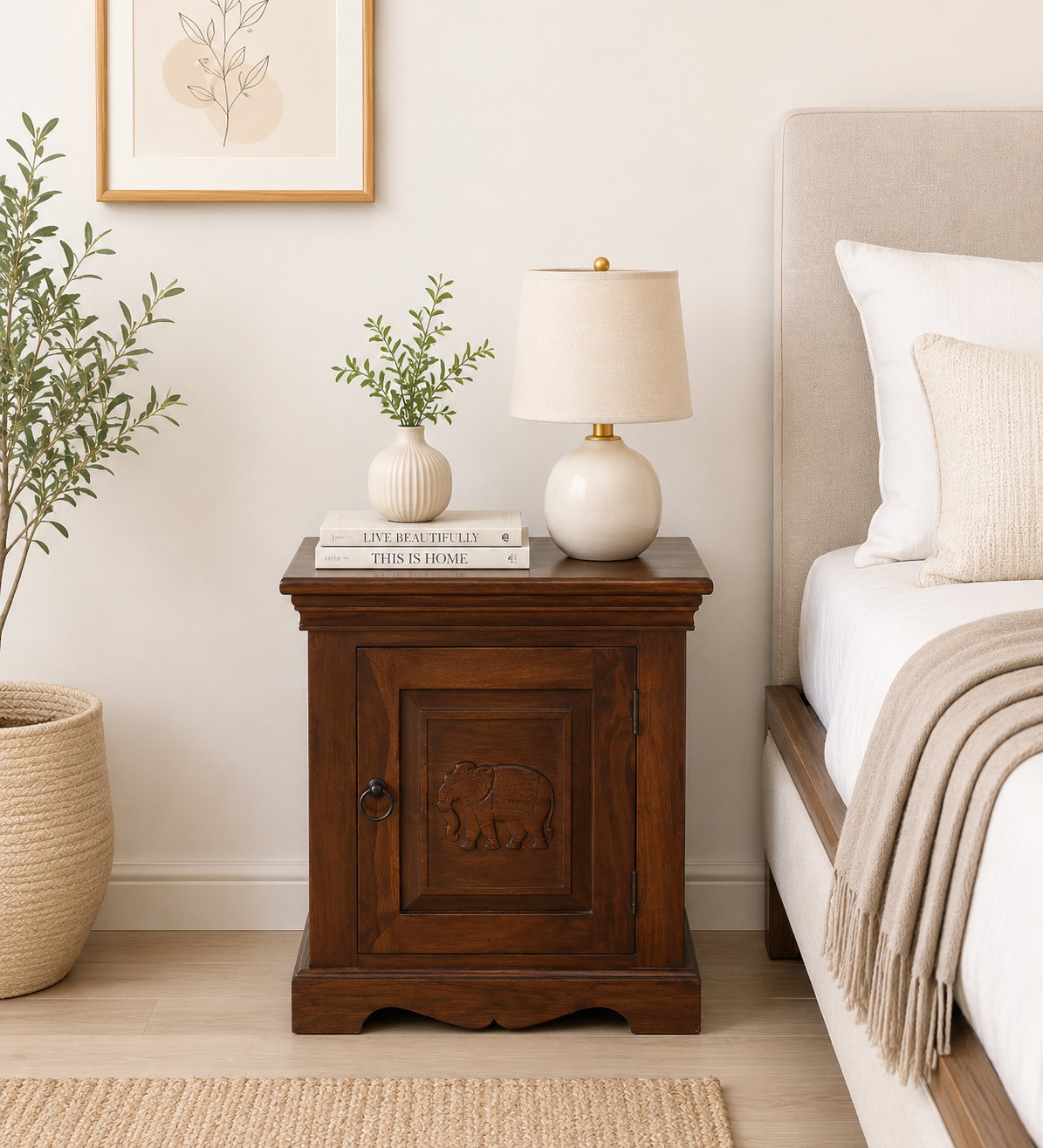 Wrevolk Solid Wood Nightstand in Golden Fawn Finish with Open Shelf4