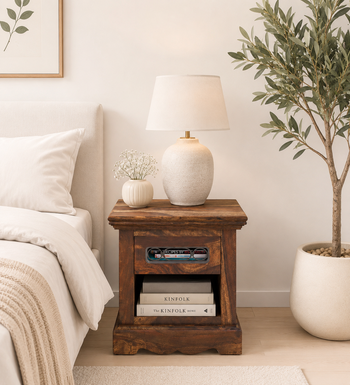 CapleEdge Wooden Bedside Table in Natural Finish