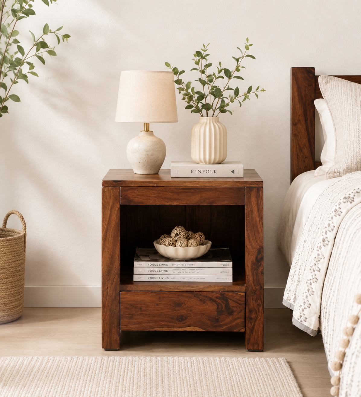 Lenith Premium Sheesham Wood Bedside Cabinet