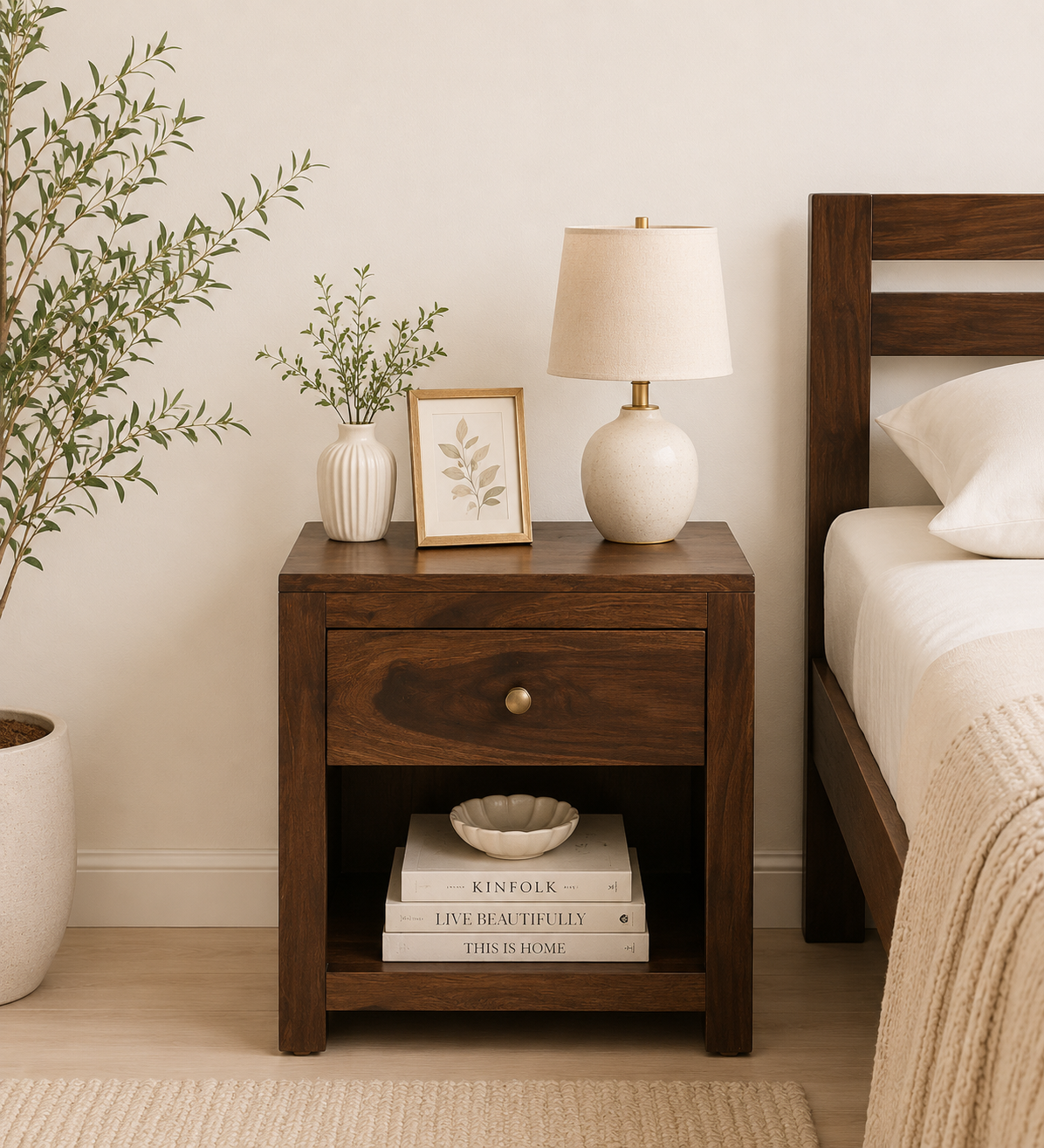 Havikro Solid Wood Bedside Table for Bedroom