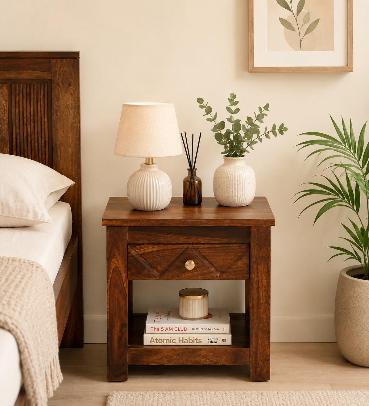 Fuinvera Modern Wooden Bedside Table