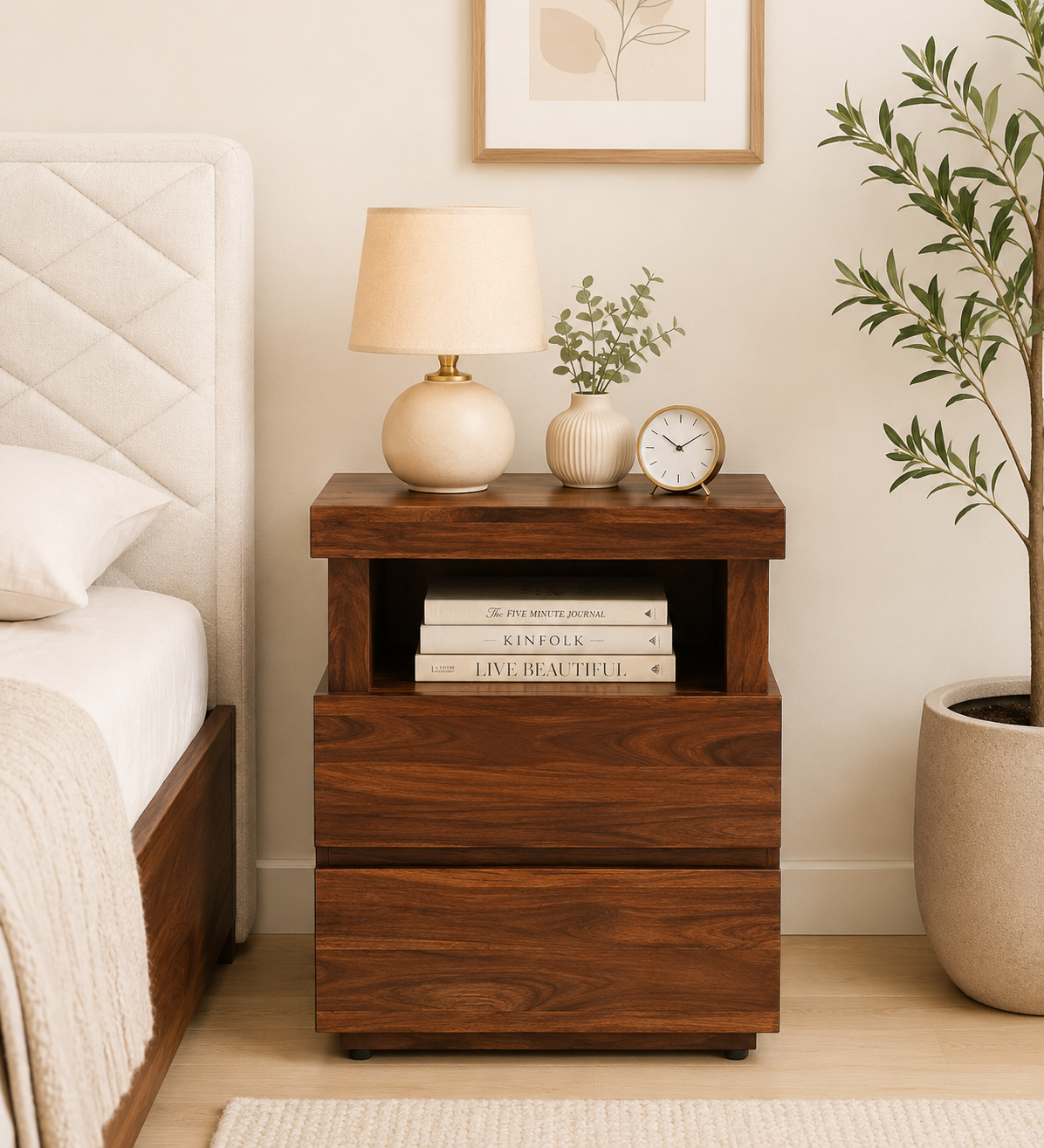 Gelnora Solid Sheesham Wood Bedside Table with Drawer