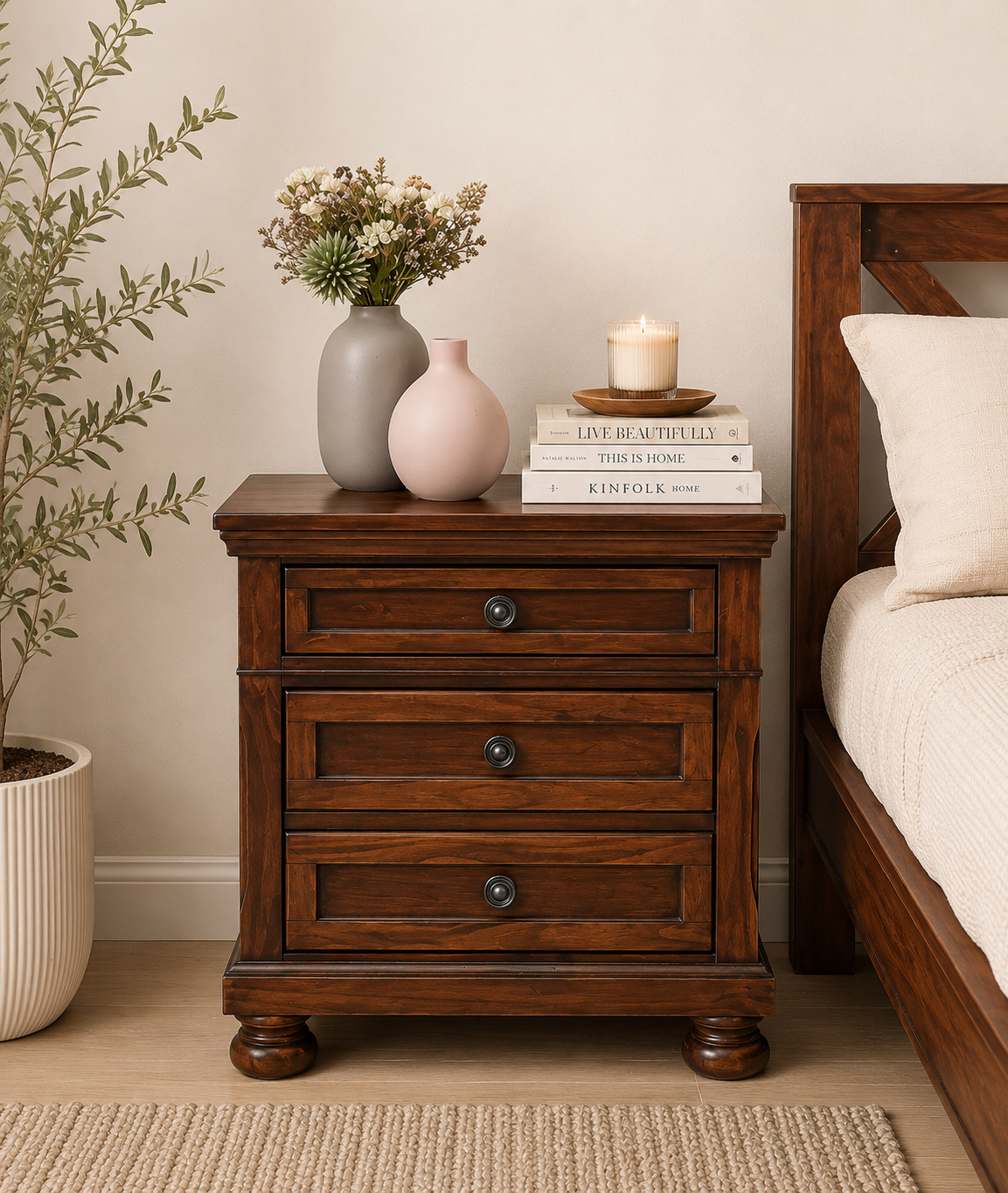 Ulmorin Contemporary Wooden Bedside Table with Open Shelf