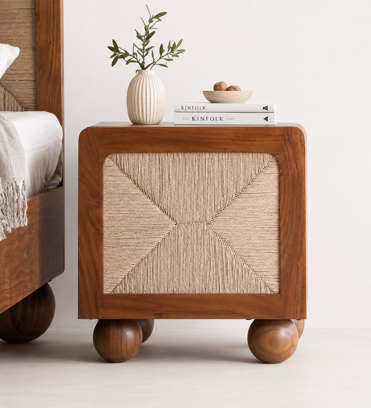 Frventis Luxury Wooden Side Table for Bedroom Decor