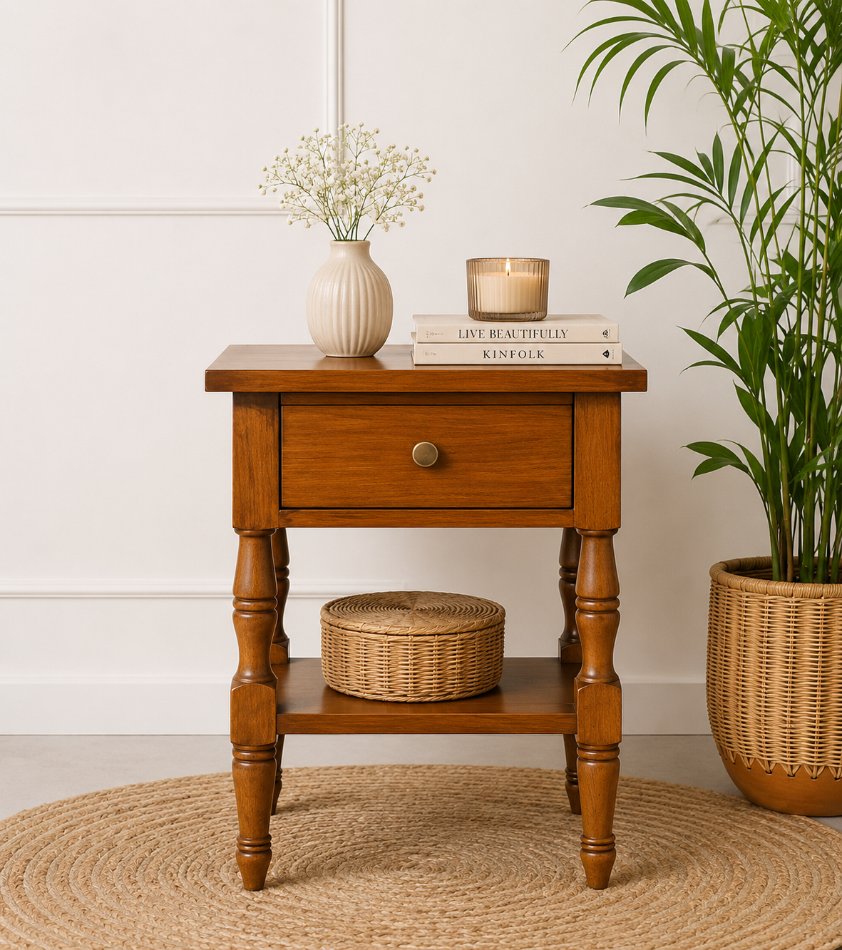 Mrvento Luxury Sheesham Wood Bedside Table with Storage Drawer