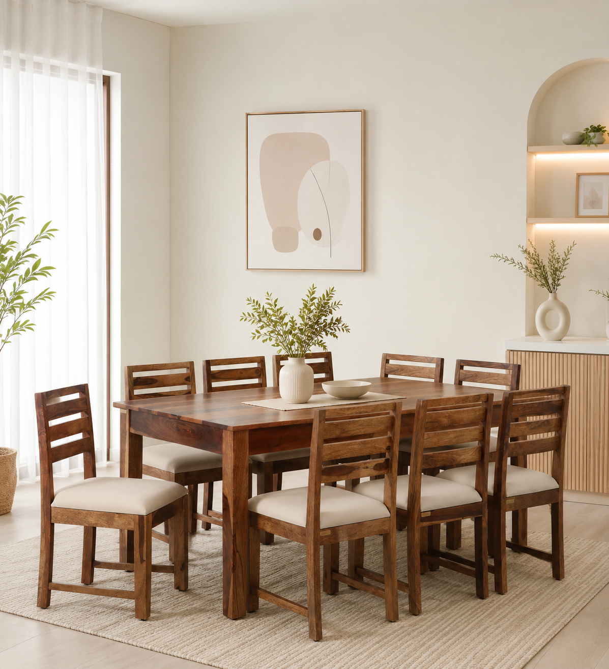 Nelmor Premium Sheesham Wood 8 Seater Dining Set with Comfortable Chairs