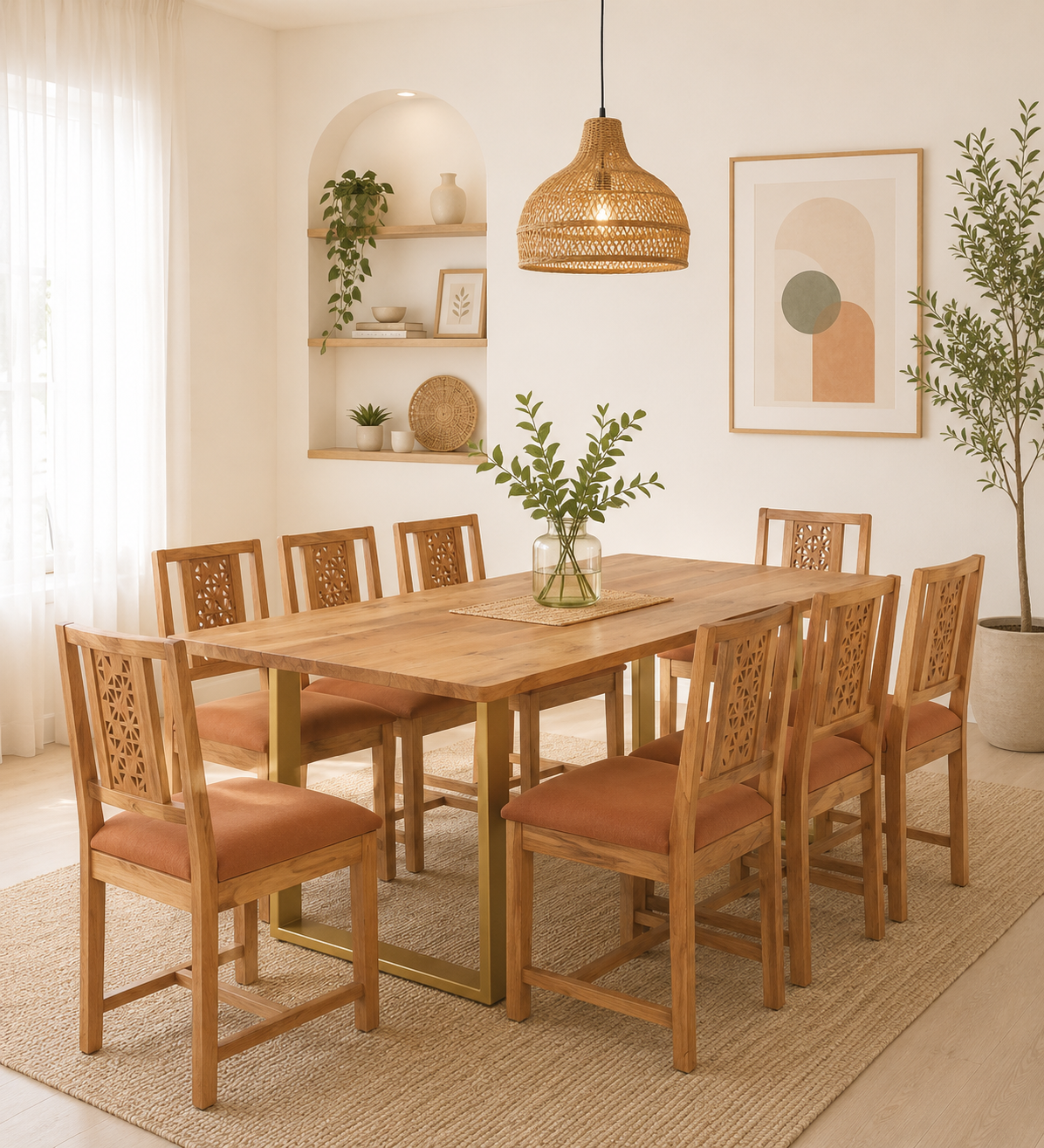 Gorvella Large Wooden 8 Seater Dining Set for Spacious Dining Areas