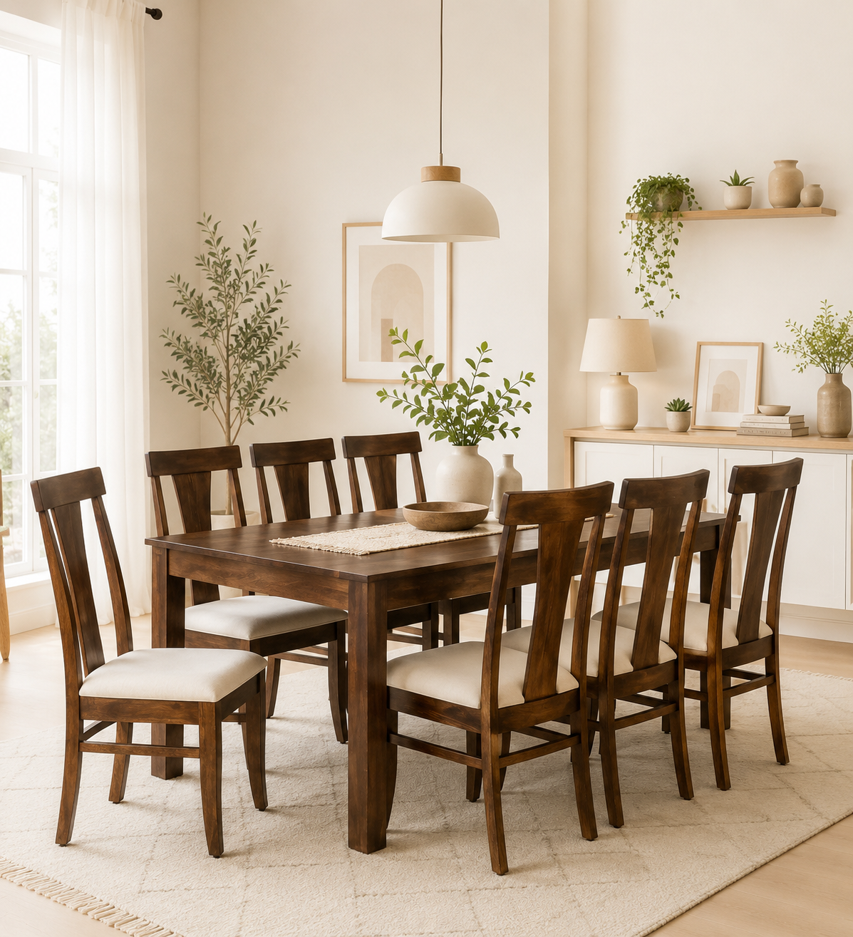 Mellvora Modern Farmhouse Style 8 Seater Dining Table Set