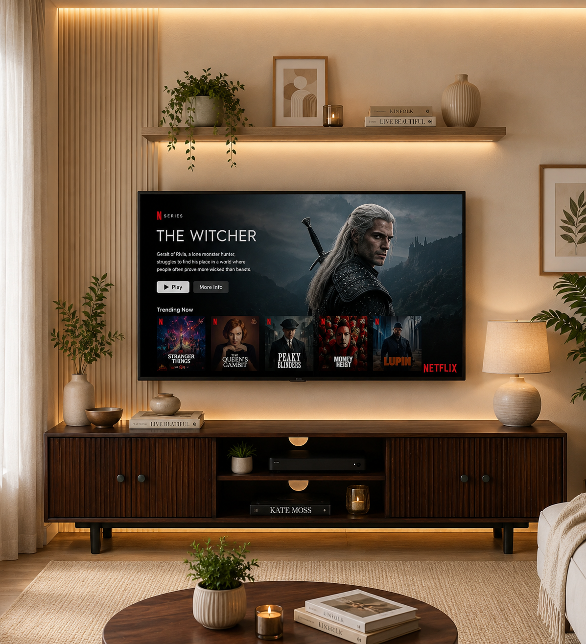 Hloverton Solid Teak Wood Entertainment Unit in Moisture Resistant Rustic Oak Finish