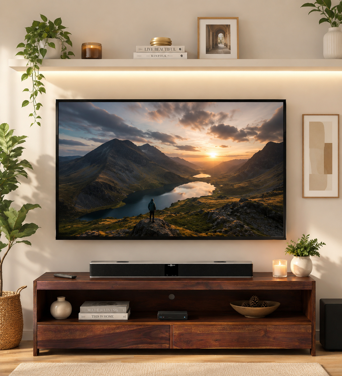 Ashford Sheesham Media Console, Honey Oak (69x20 in)