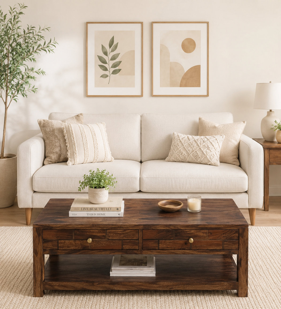 Mango Wood Rustic Farmhouse Coffee Table in Dark Walnut