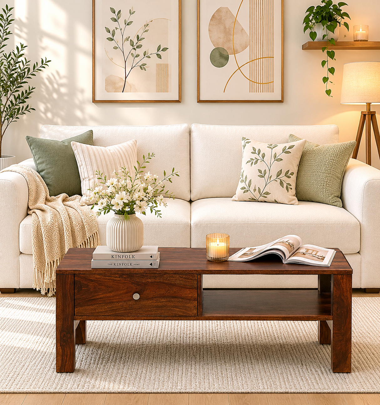 Sheesham Wood Low Height Coffee Table in Natural Brown