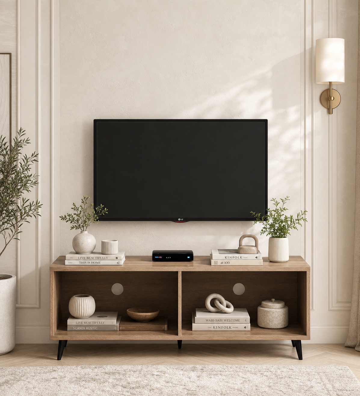 Terraa Handmade Acacia Wood Entertainment Console In Natural Stone Finish